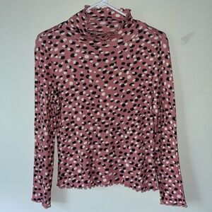 Wonder Nation Pink Polka Dot Long Sleeved Ribbed Lettuce Trim Top, Size Large